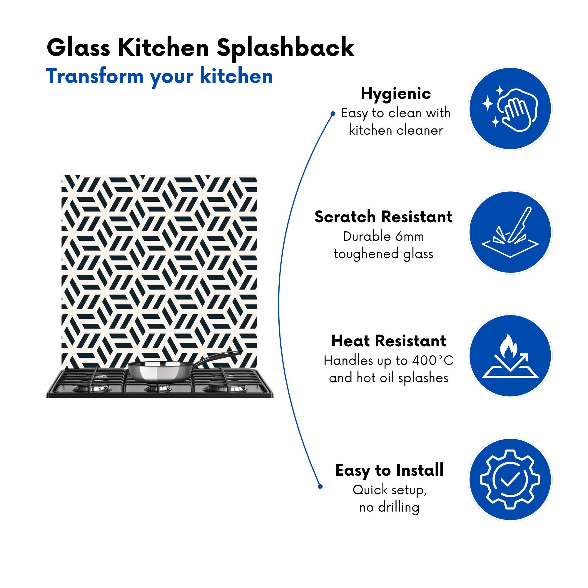 Geometric Monochrome Hexagonal Pattern Kitchen Splashback
