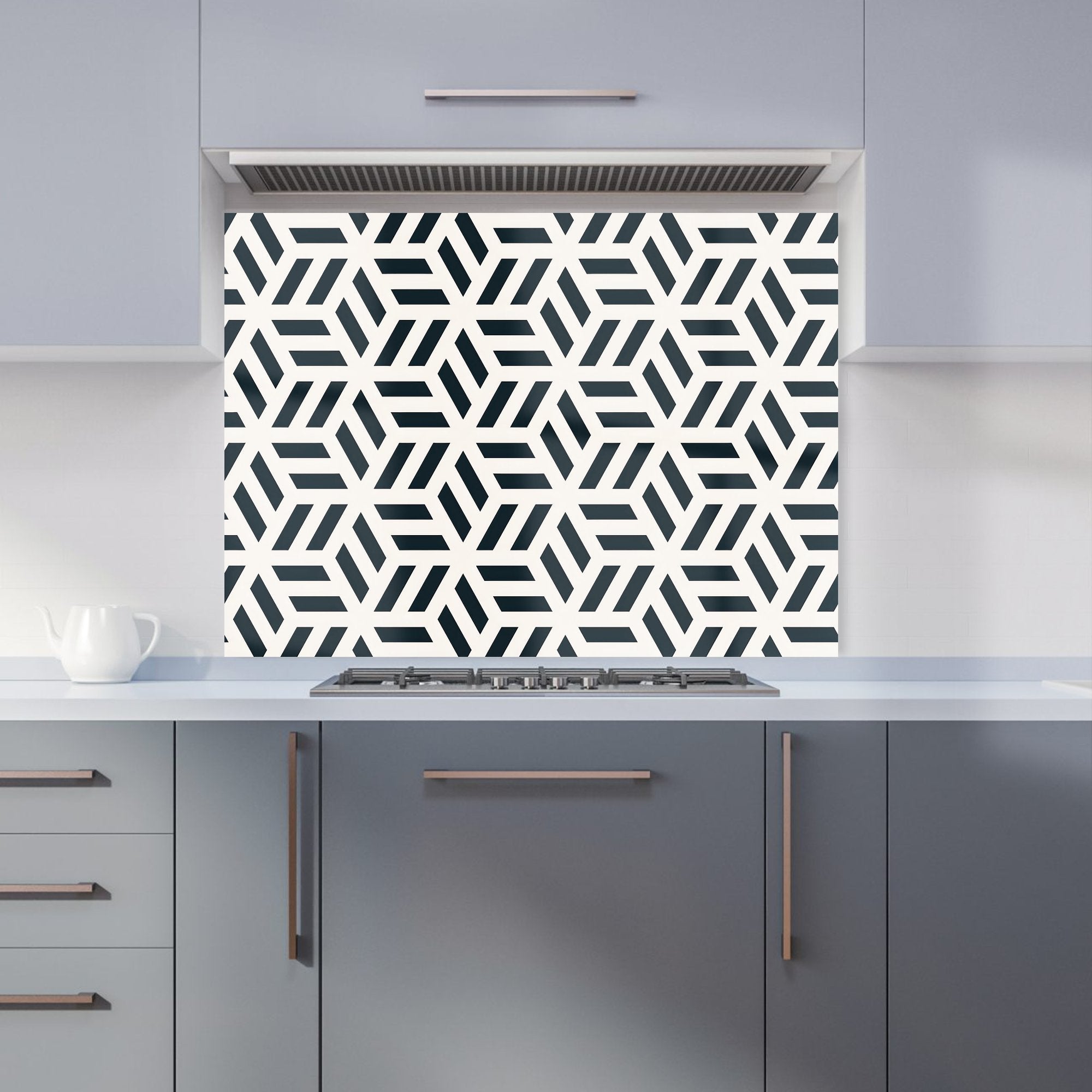Geometric Monochrome Hexagonal Pattern Kitchen Splashback