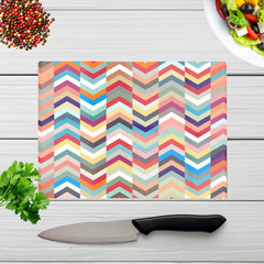 Geometric Multi Colored Chevron Pattern Glass Chopping Board