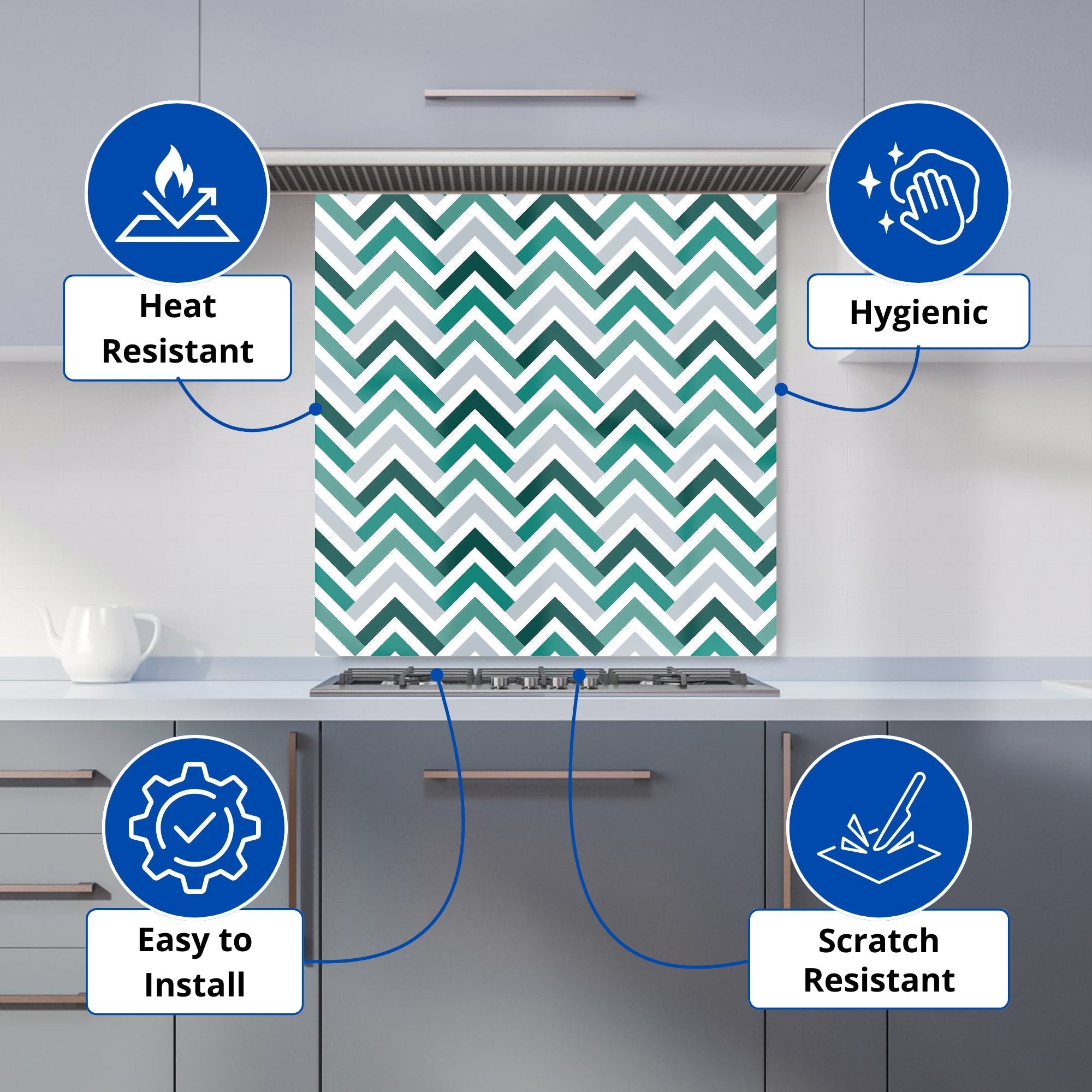 Geometric Retro Vintage Chevron Pattern Kitchen Splashback
