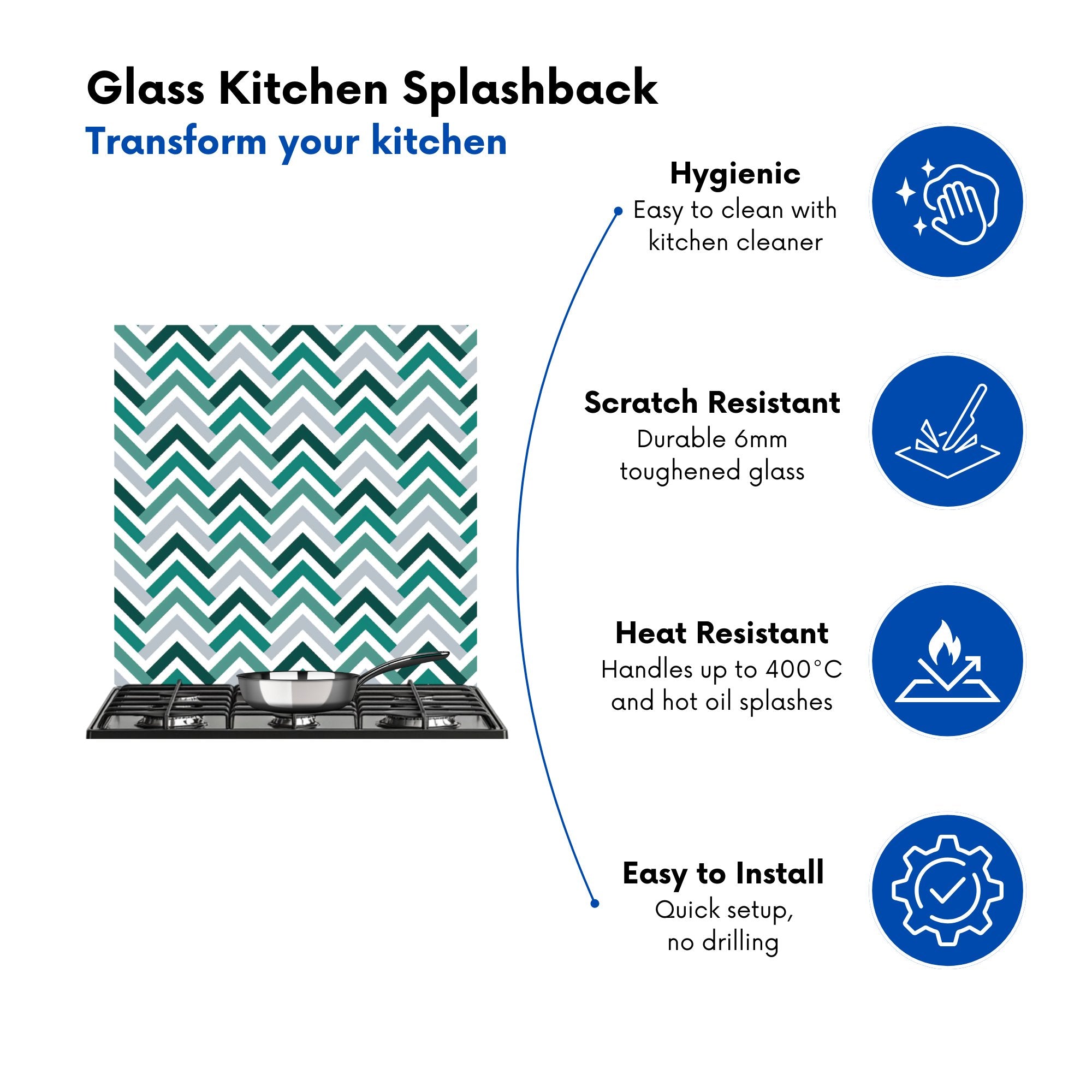Geometric Retro Vintage Chevron Pattern Kitchen Splashback