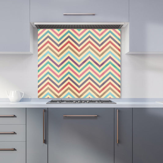 Geometric Vintage Colored Chevron Pattern Kitchen Splashback