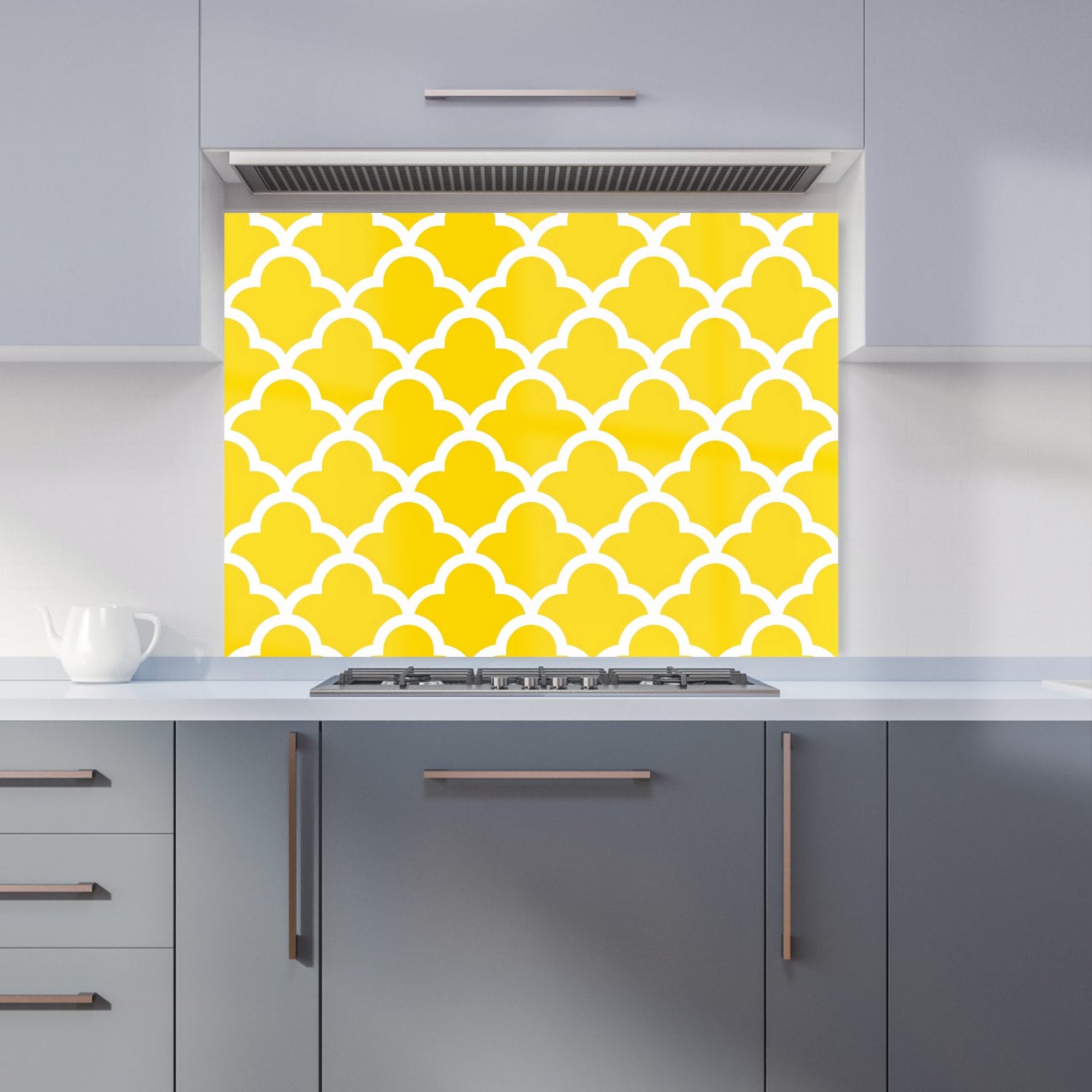 Geometric Yellow Quatrefoil Wave Kitchen Splashback