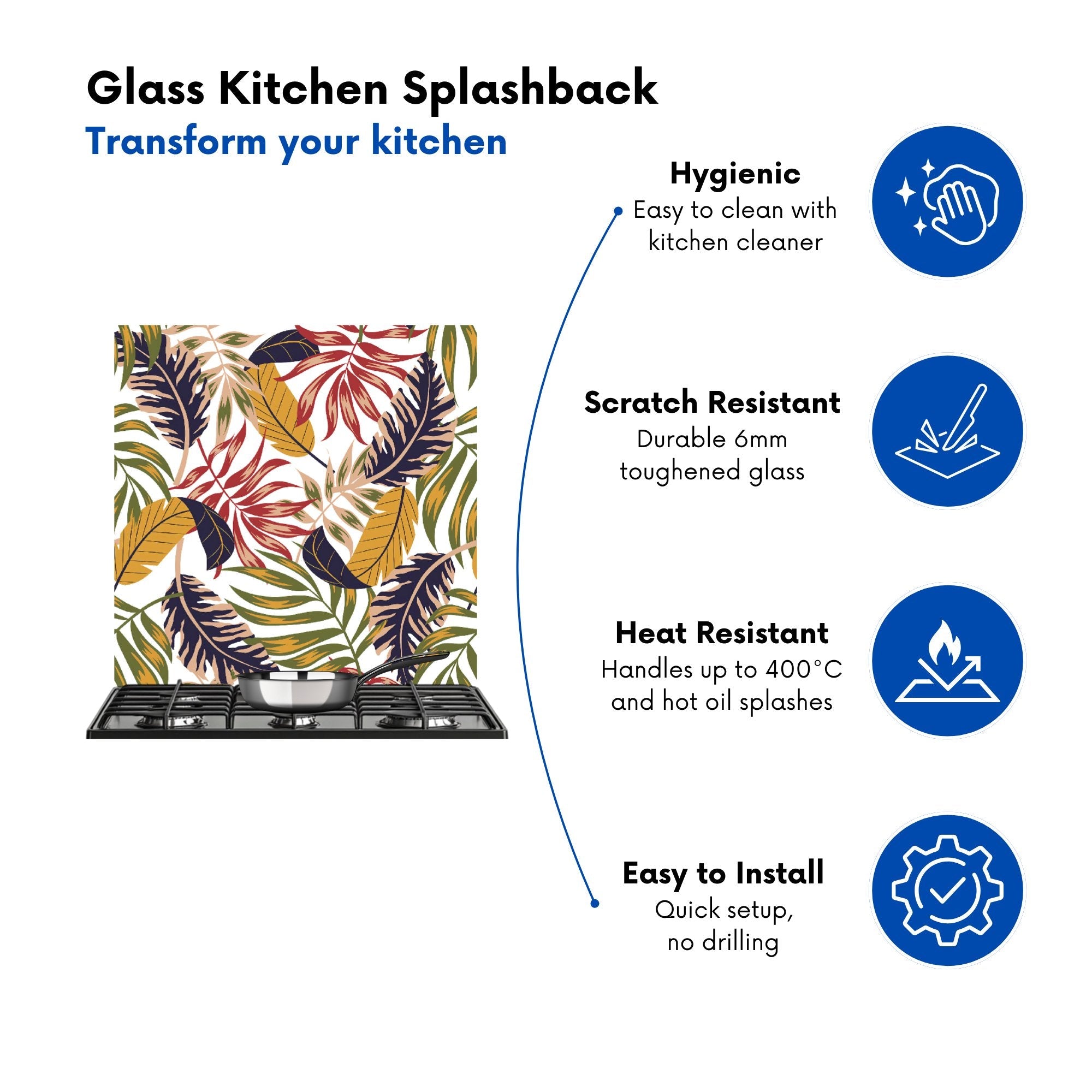 Hawaiian Style Jungle Leaves Kitchen Splashback
