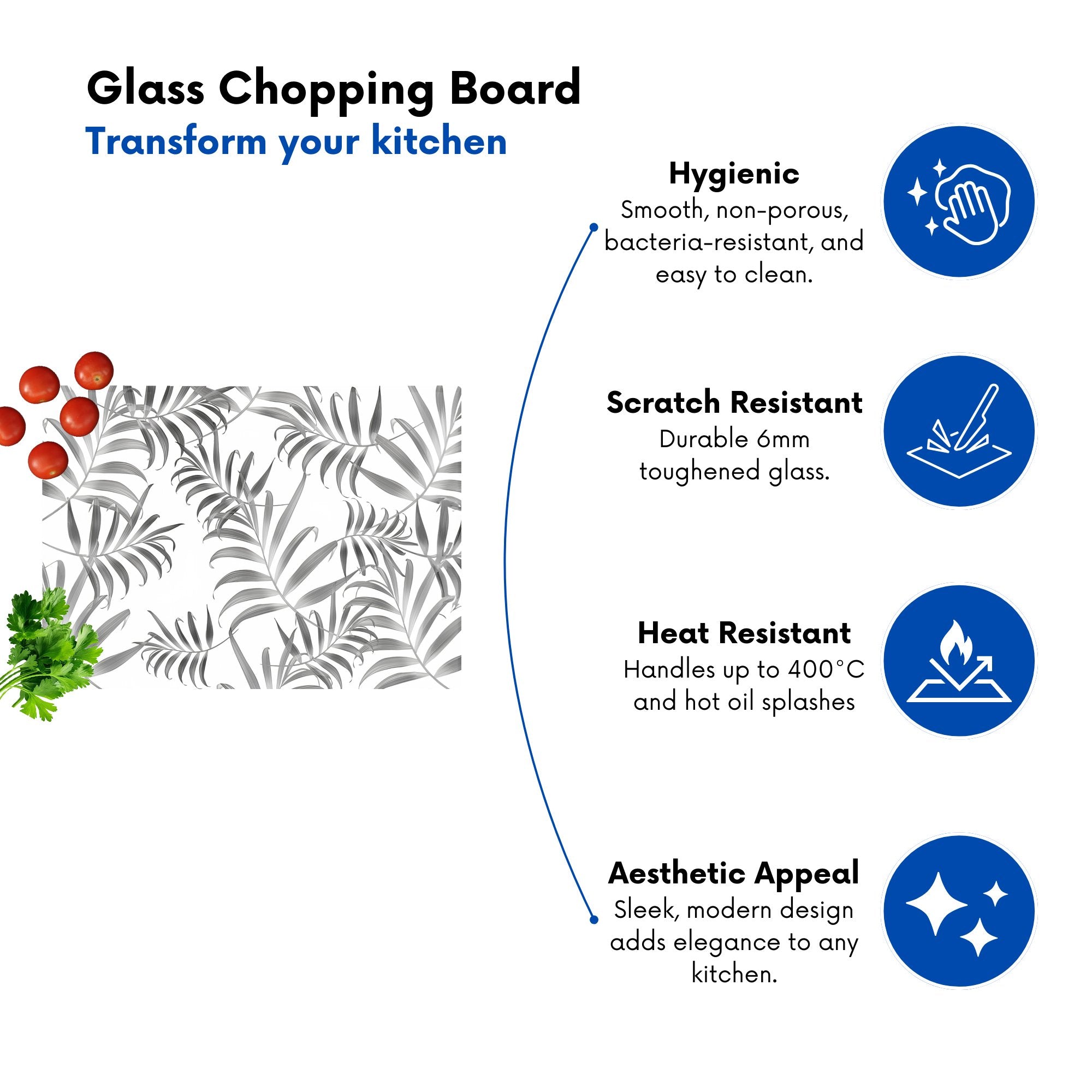 Hawaiian Style Palm Leaves Glass Chopping Board