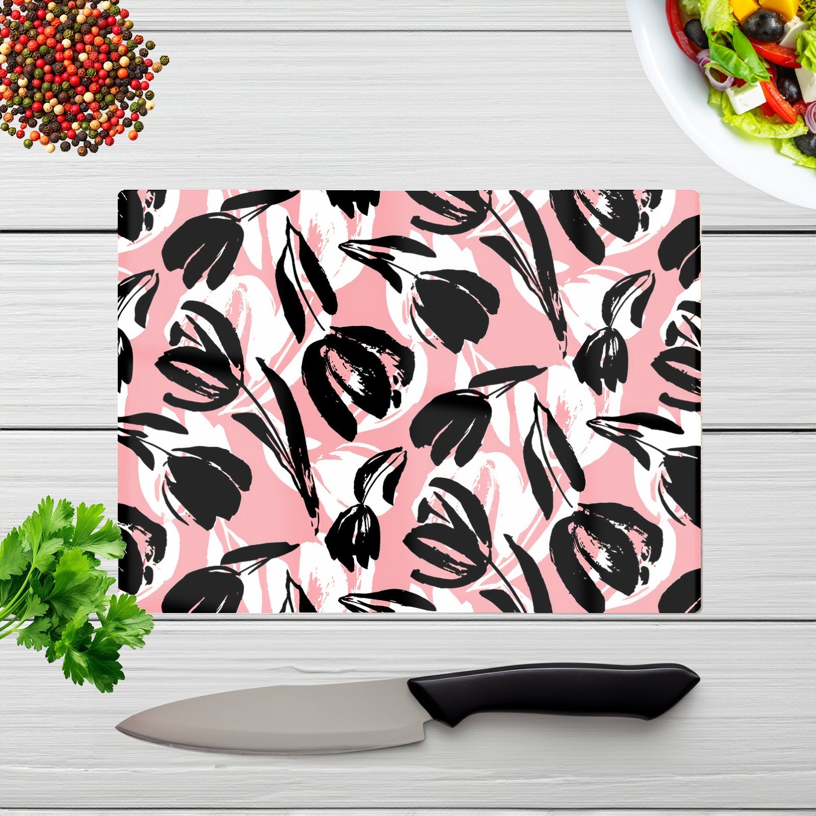 Nature Flat Spring Flower Motif Glass Chopping Board