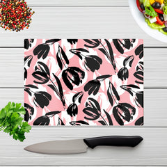 Nature Flat Spring Flower Motif Glass Chopping Board