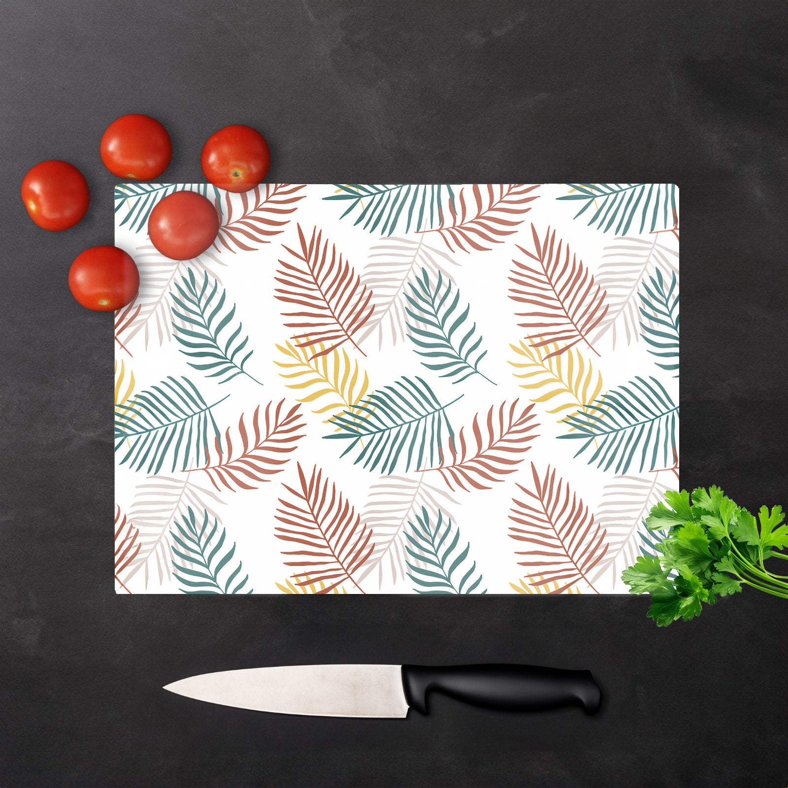 Palm Branches In Natural Colors Glass Chopping Board