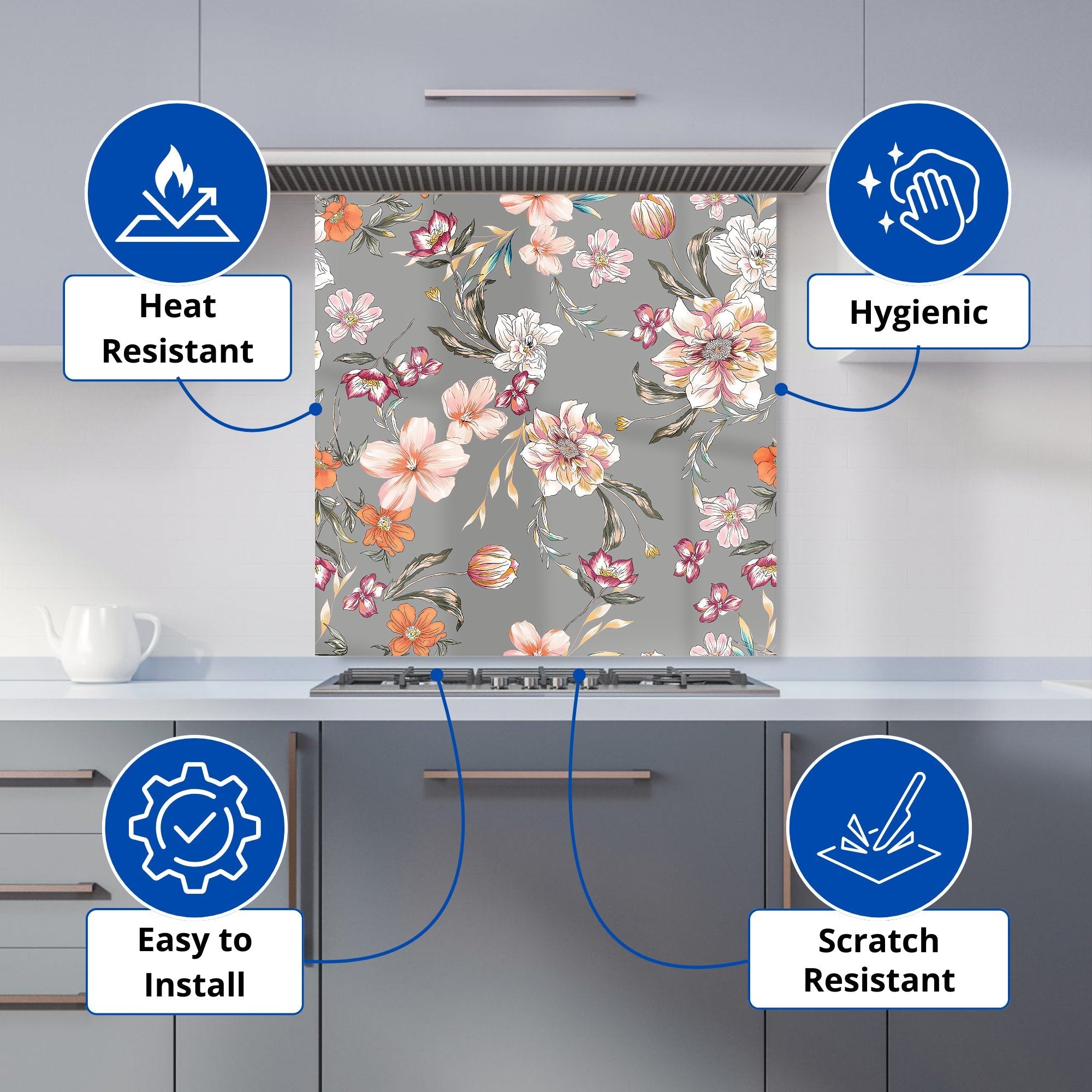 Peony, Lily, Tulip, Daisy Kitchen Splashback