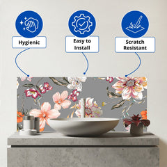 Peony, Lily, Tulip, Daisy Glass Bathroom Splashback