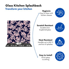 Pink Navy Floral Botanical Pattern Kitchen Splashback