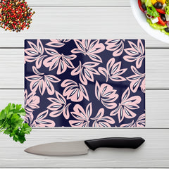Pink Navy Floral Botanical Pattern Glass Chopping Board