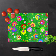 Polish Folk Floral Glass Chopping Board