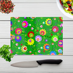 Polish Folk Floral Glass Chopping Board