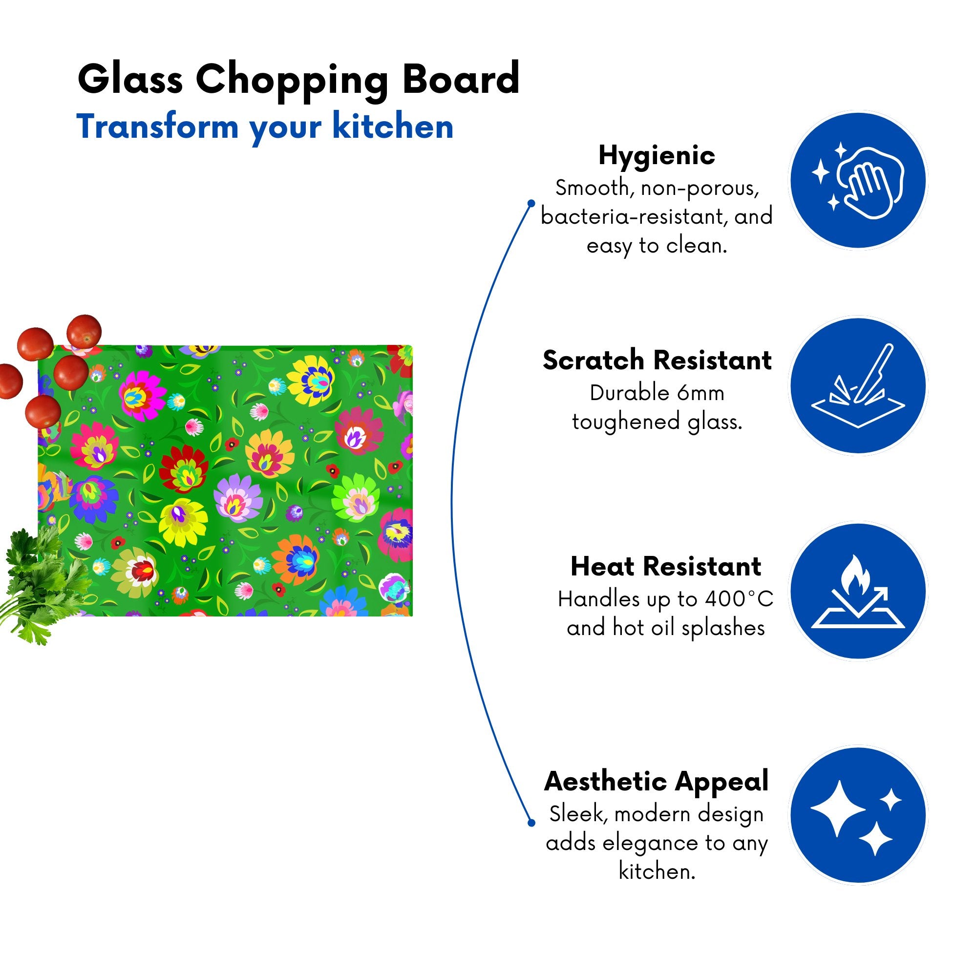 Polish Folk Floral Glass Chopping Board