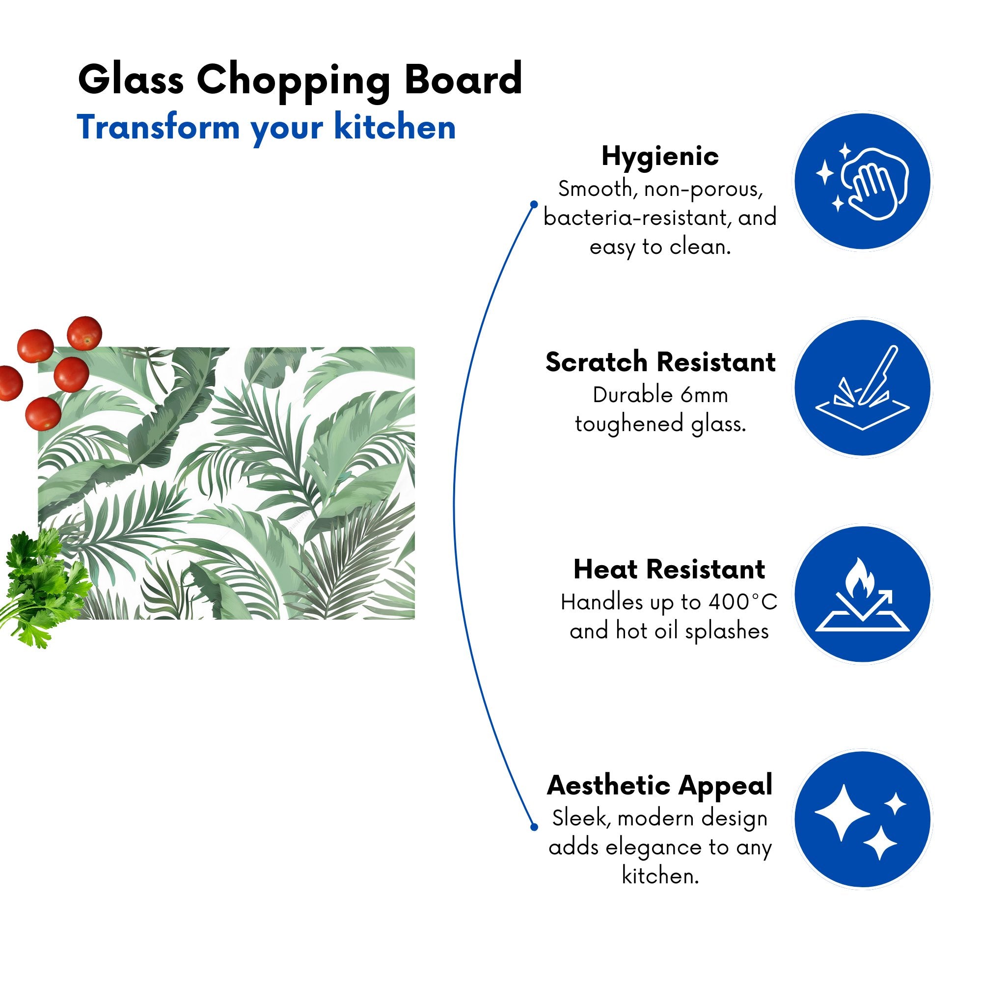 Trendy Tropical Leaves Glass Chopping Board
