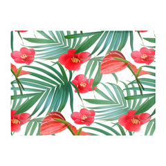 Tropical Flowers Palm Leaves Hawaiian Glass Chopping Board