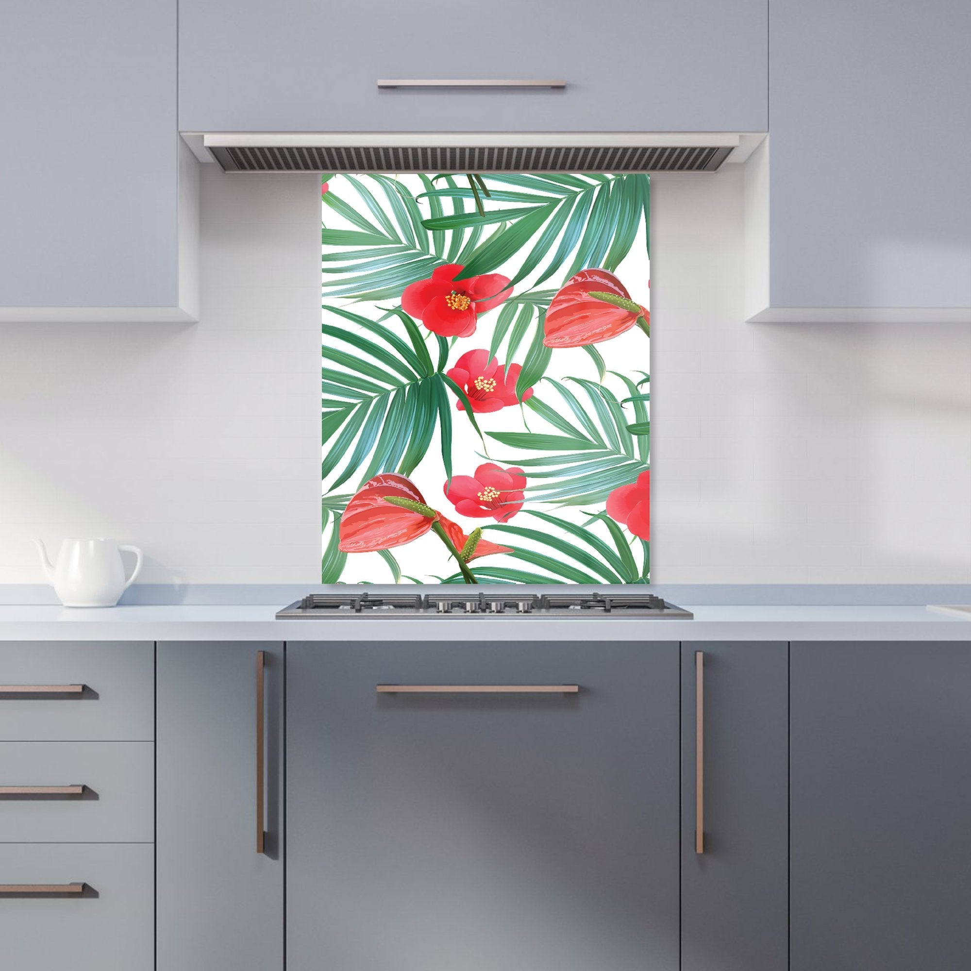 Tropical Flowers, Palm Leaves Hawaiian Kitchen Splashback