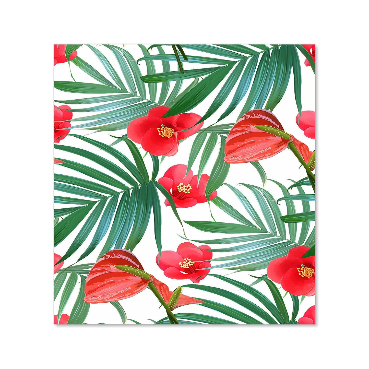 Tropical Flowers, Palm Leaves Hawaiian Kitchen Splashback