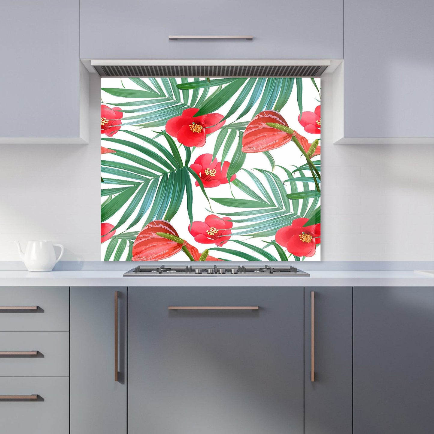 Tropical Flowers, Palm Leaves Hawaiian Kitchen Splashback