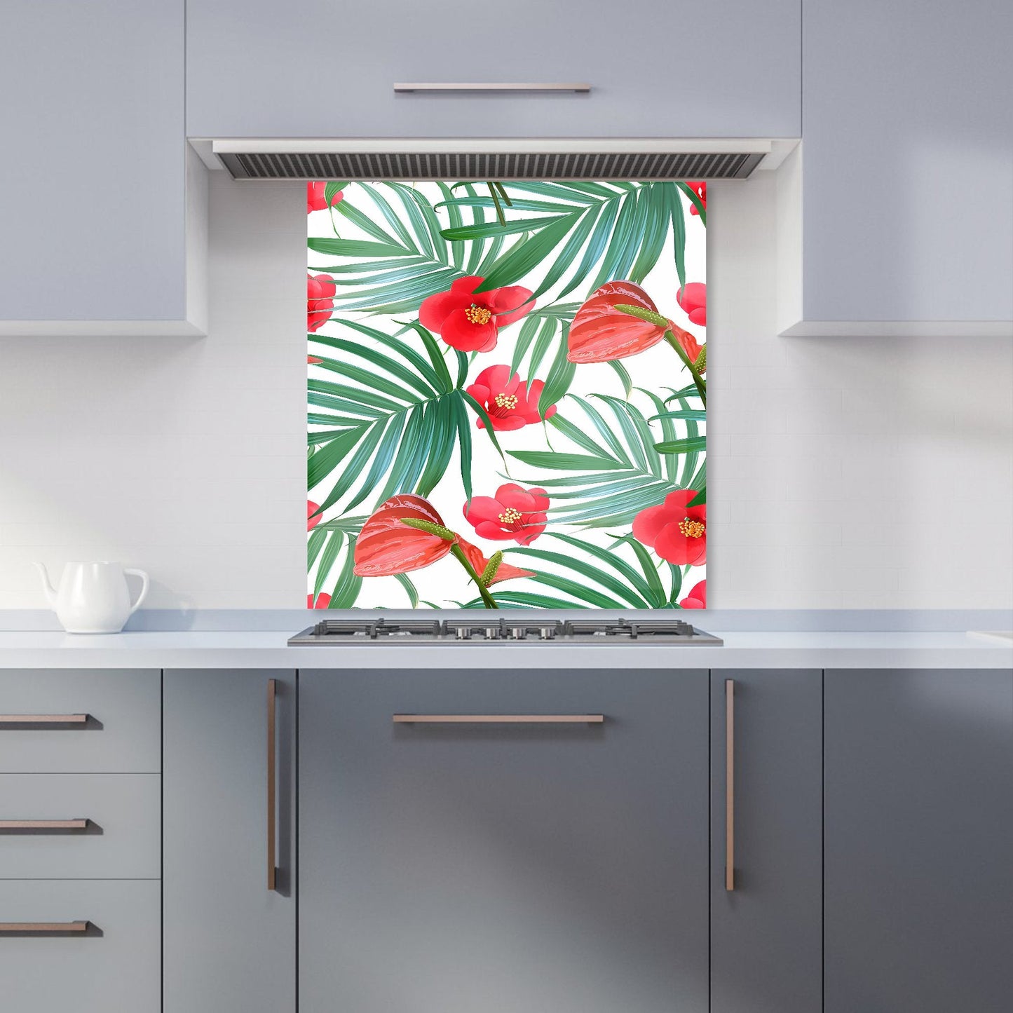 Tropical Flowers, Palm Leaves Hawaiian Kitchen Splashback