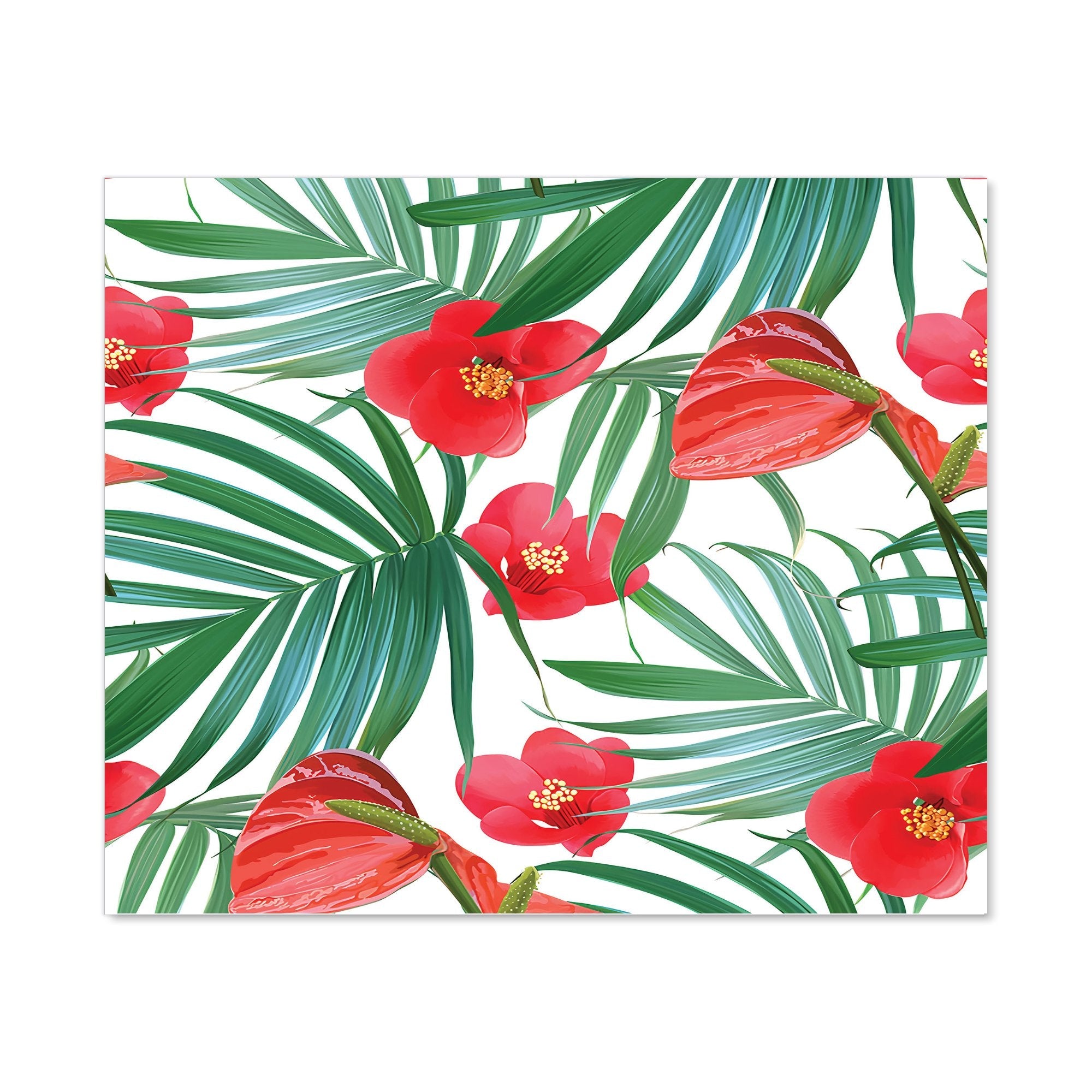 Tropical Flowers, Palm Leaves Hawaiian Kitchen Splashback