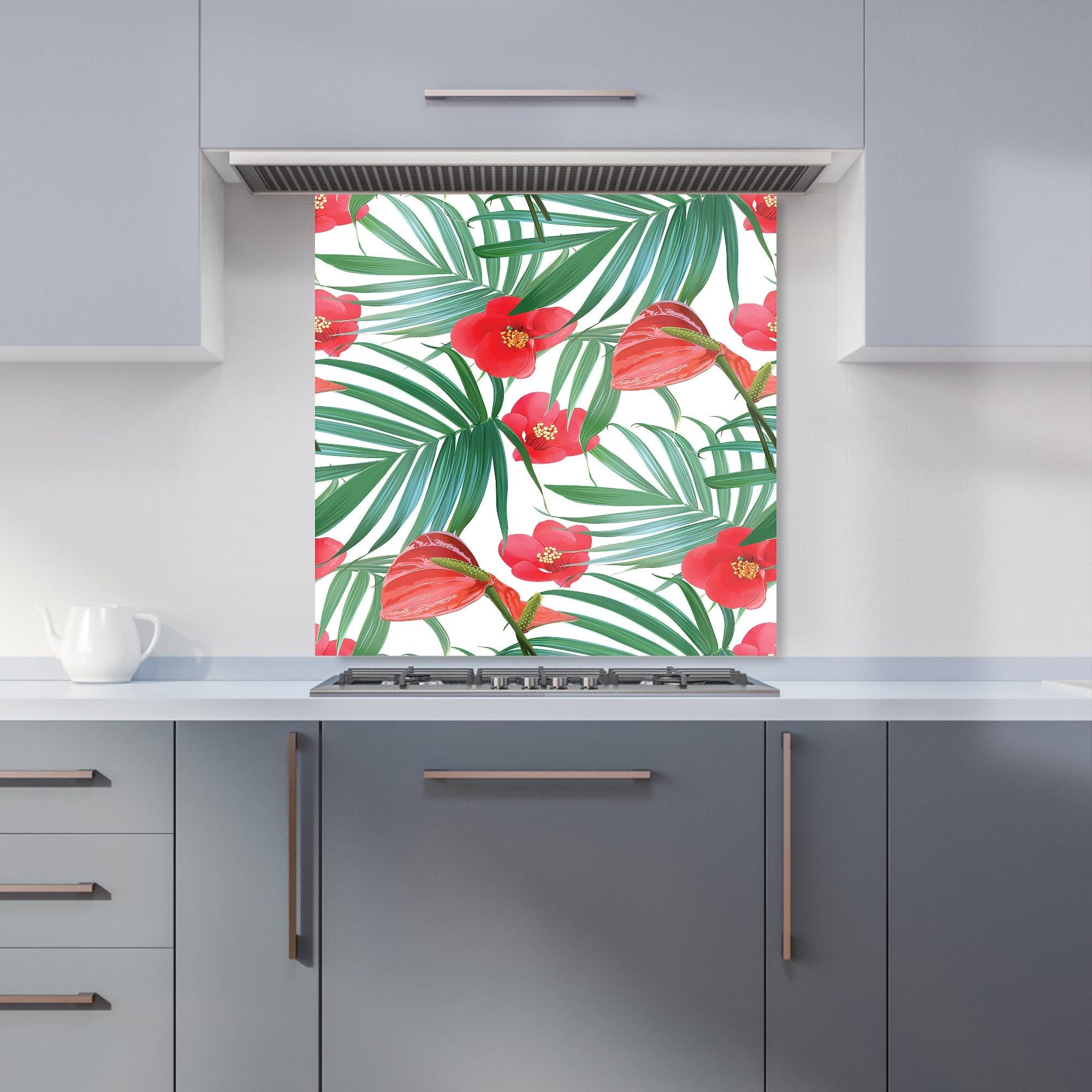 Tropical Flowers, Palm Leaves Hawaiian Kitchen Splashback