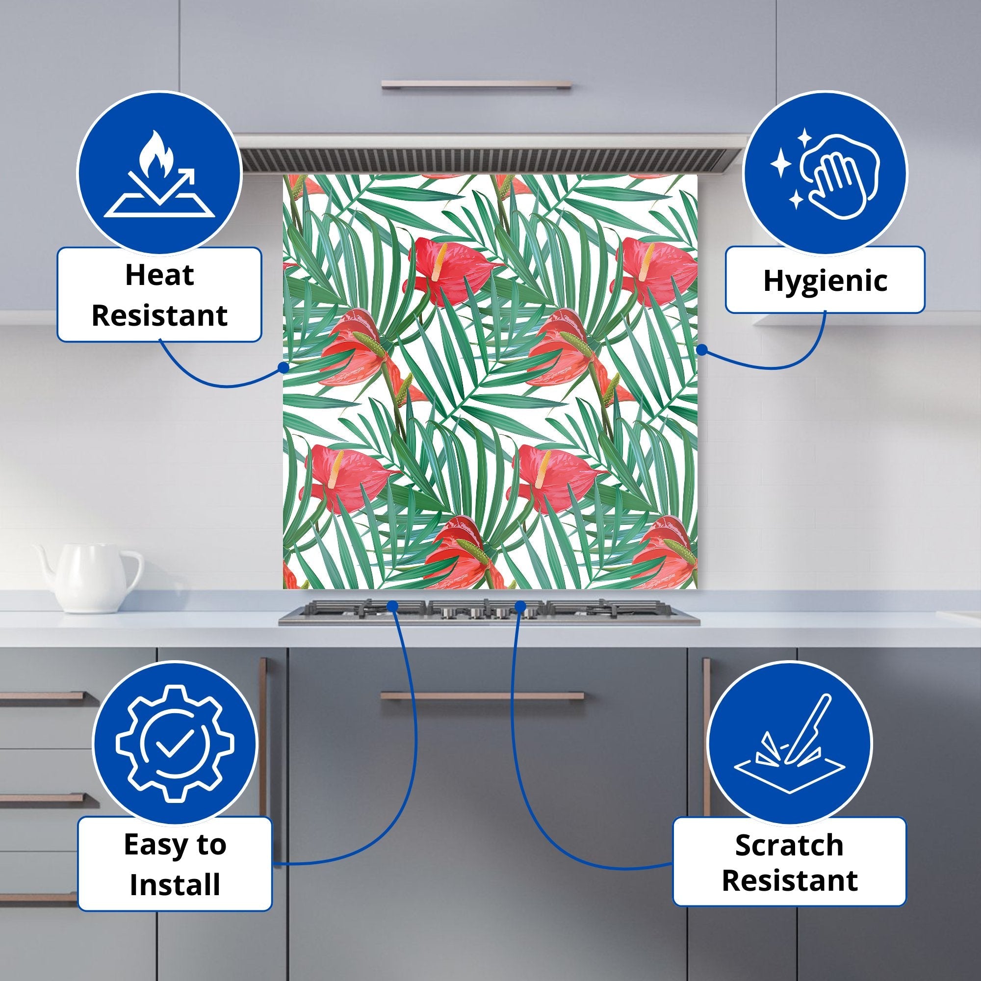 Tropical Flowers And Palm Leaves Kitchen Splashback