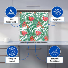 Tropical Flowers And Palm Leaves Kitchen Splashback