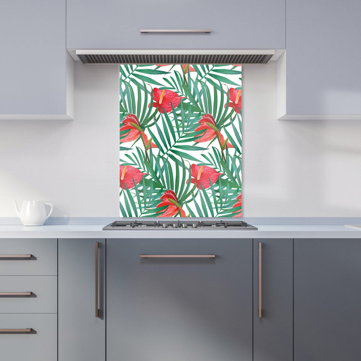 Tropical Flowers And Palm Leaves Kitchen Splashback