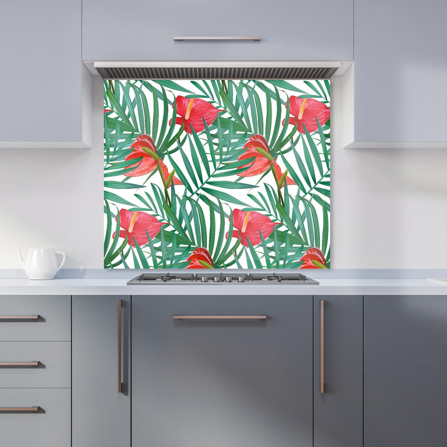 Tropical Flowers And Palm Leaves Kitchen Splashback