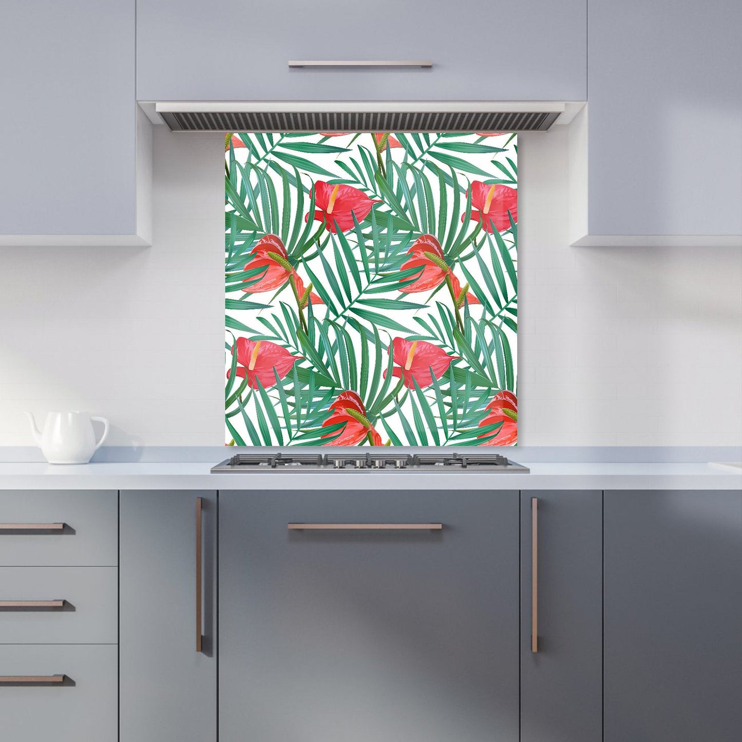 Tropical Flowers And Palm Leaves Kitchen Splashback