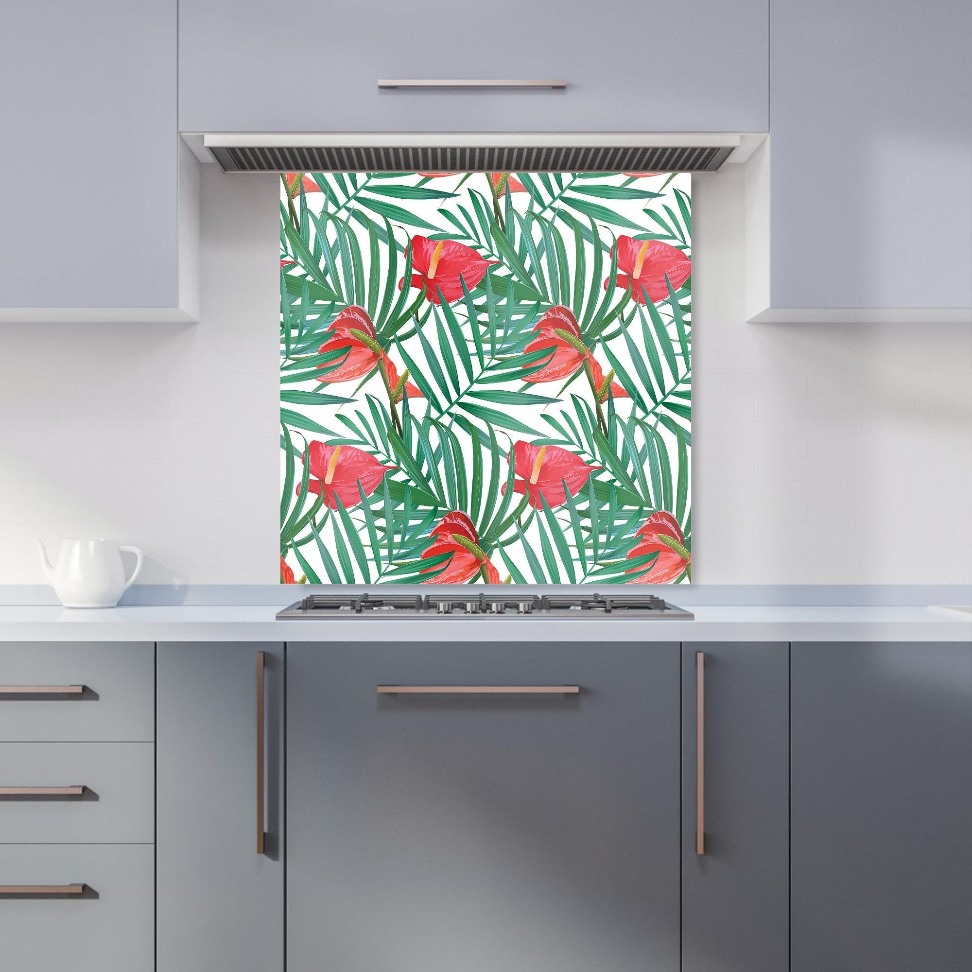 Tropical Flowers And Palm Leaves Kitchen Splashback