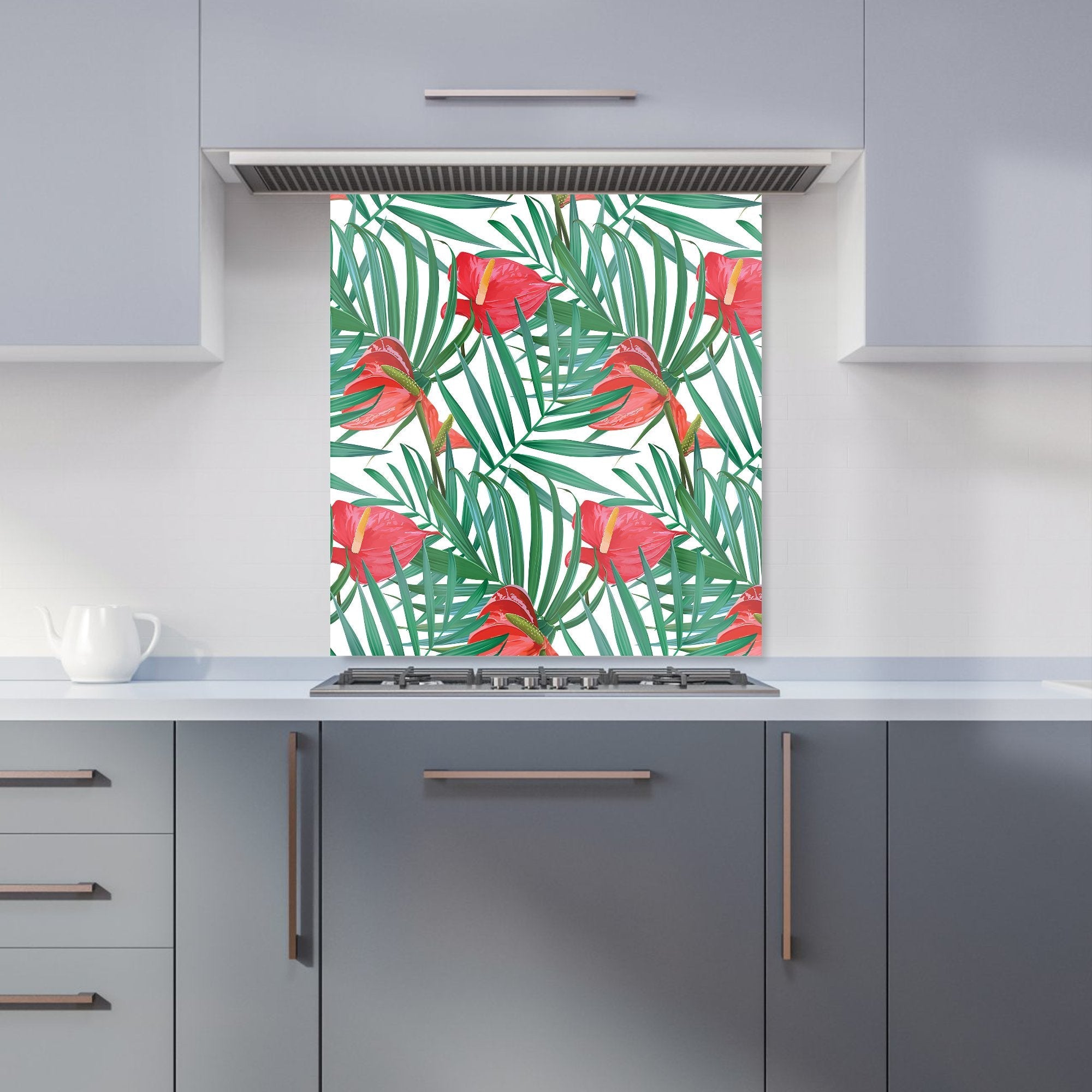 Tropical Flowers And Palm Leaves Kitchen Splashback