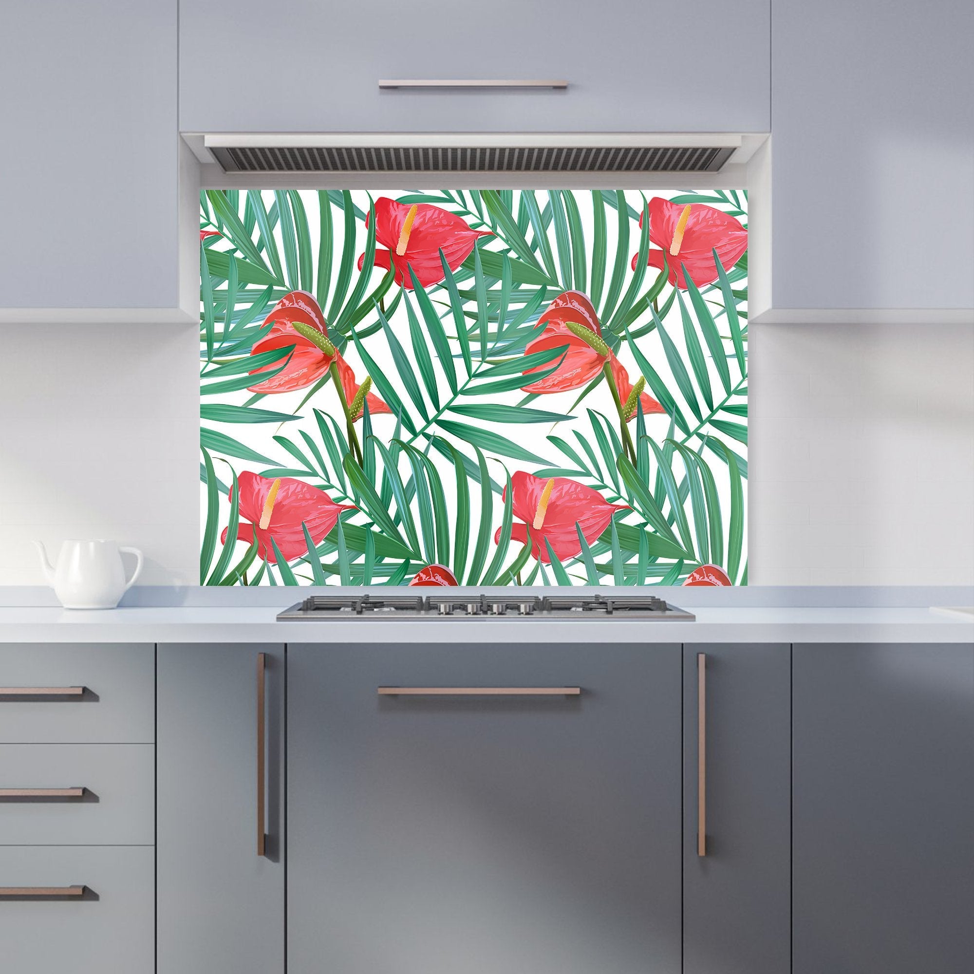 Tropical Flowers And Palm Leaves Kitchen Splashback