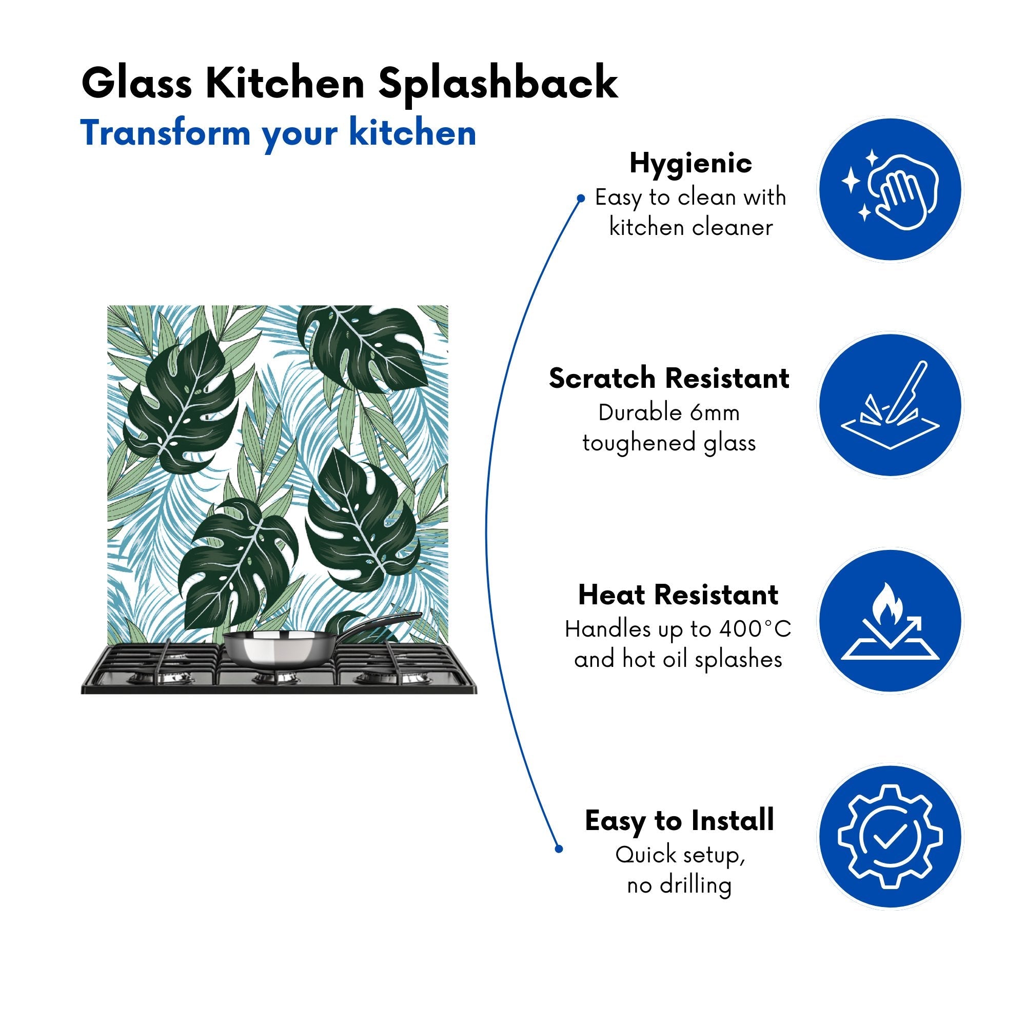Tropical Pattern, Bright Plants, Flowers Kitchen Splashback