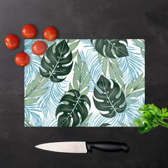Tropical Pattern Bright Plants Flowers Glass Chopping Board