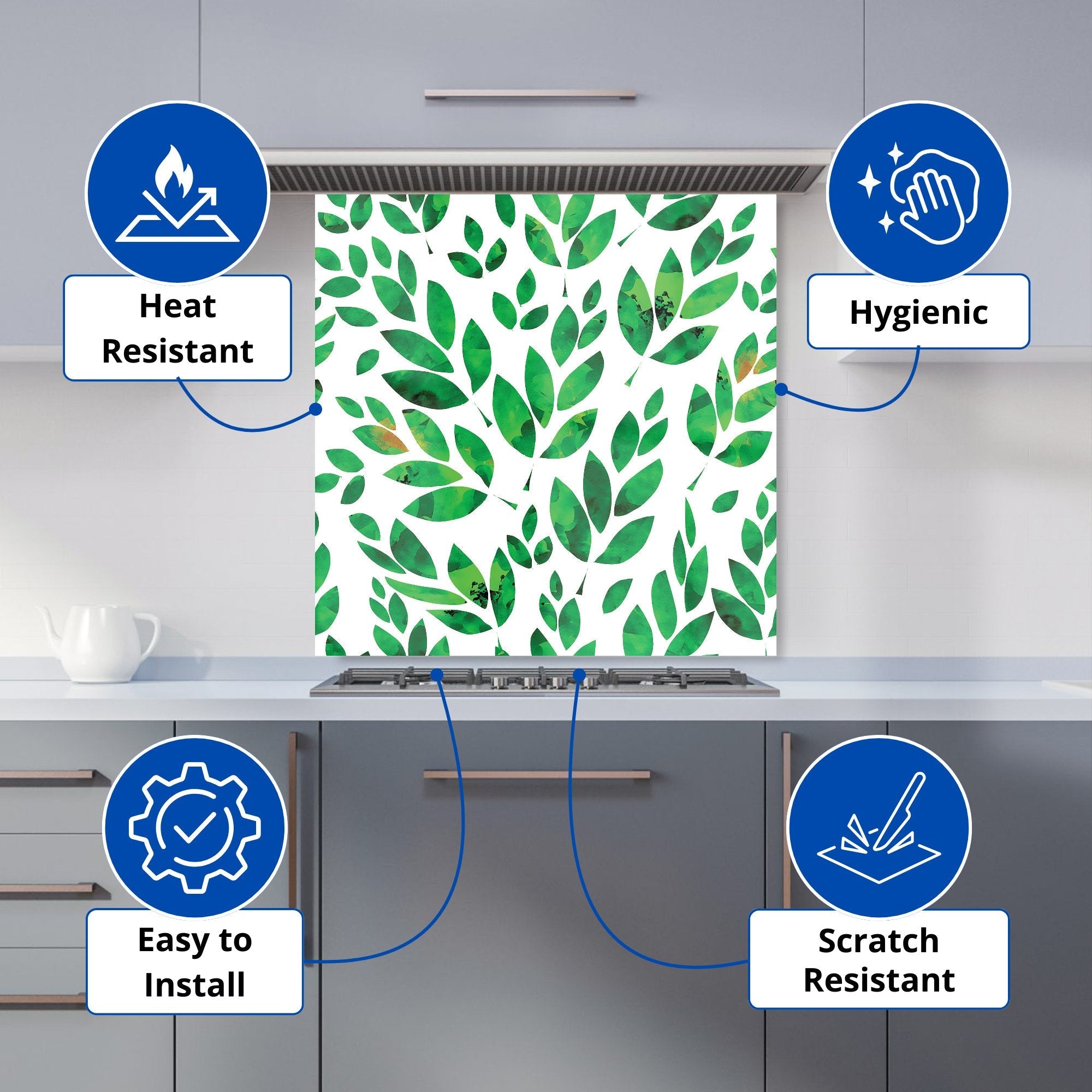 Watercolor Abstract Leaves Kitchen Splashback