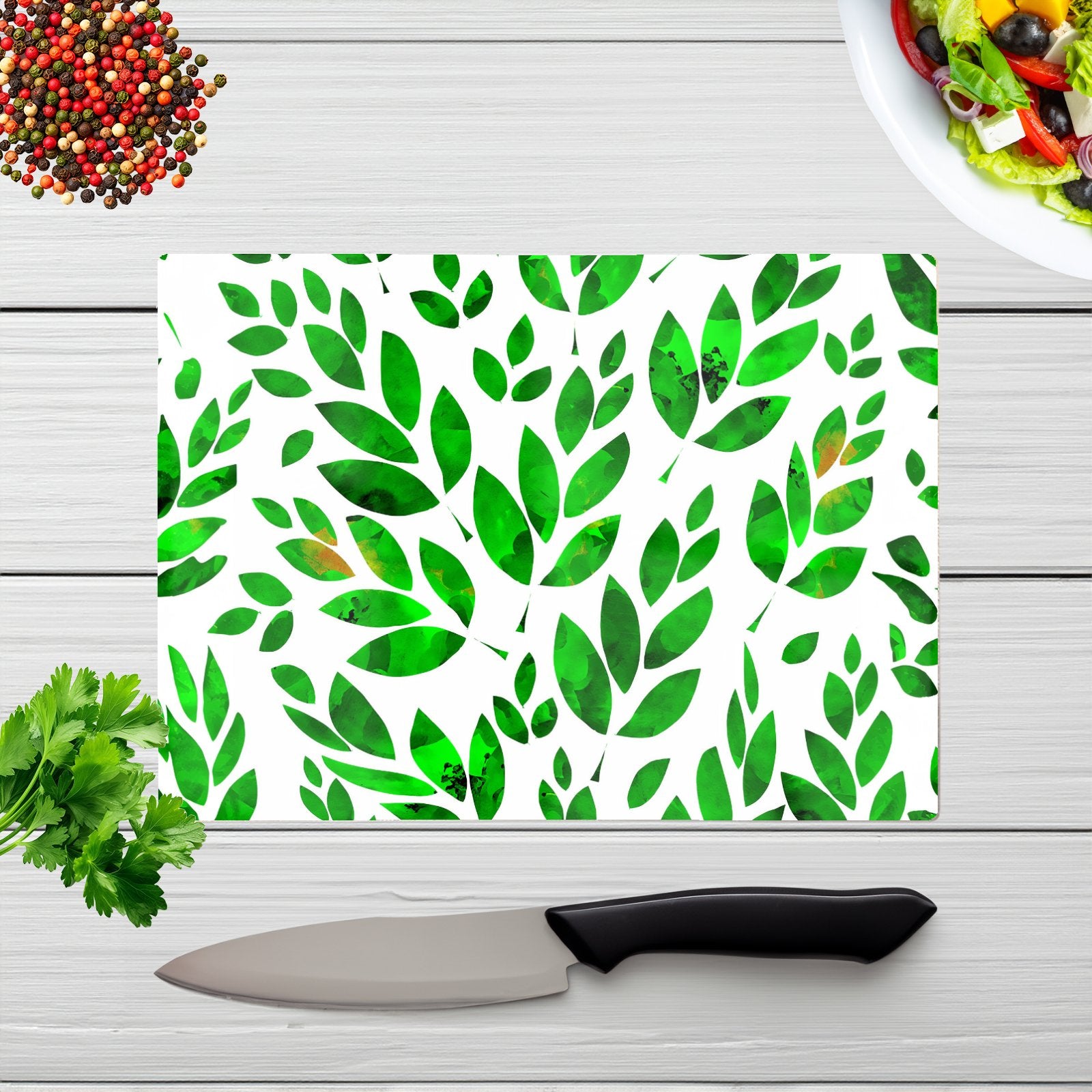 Watercolor Abstract Leaves Glass Chopping Board