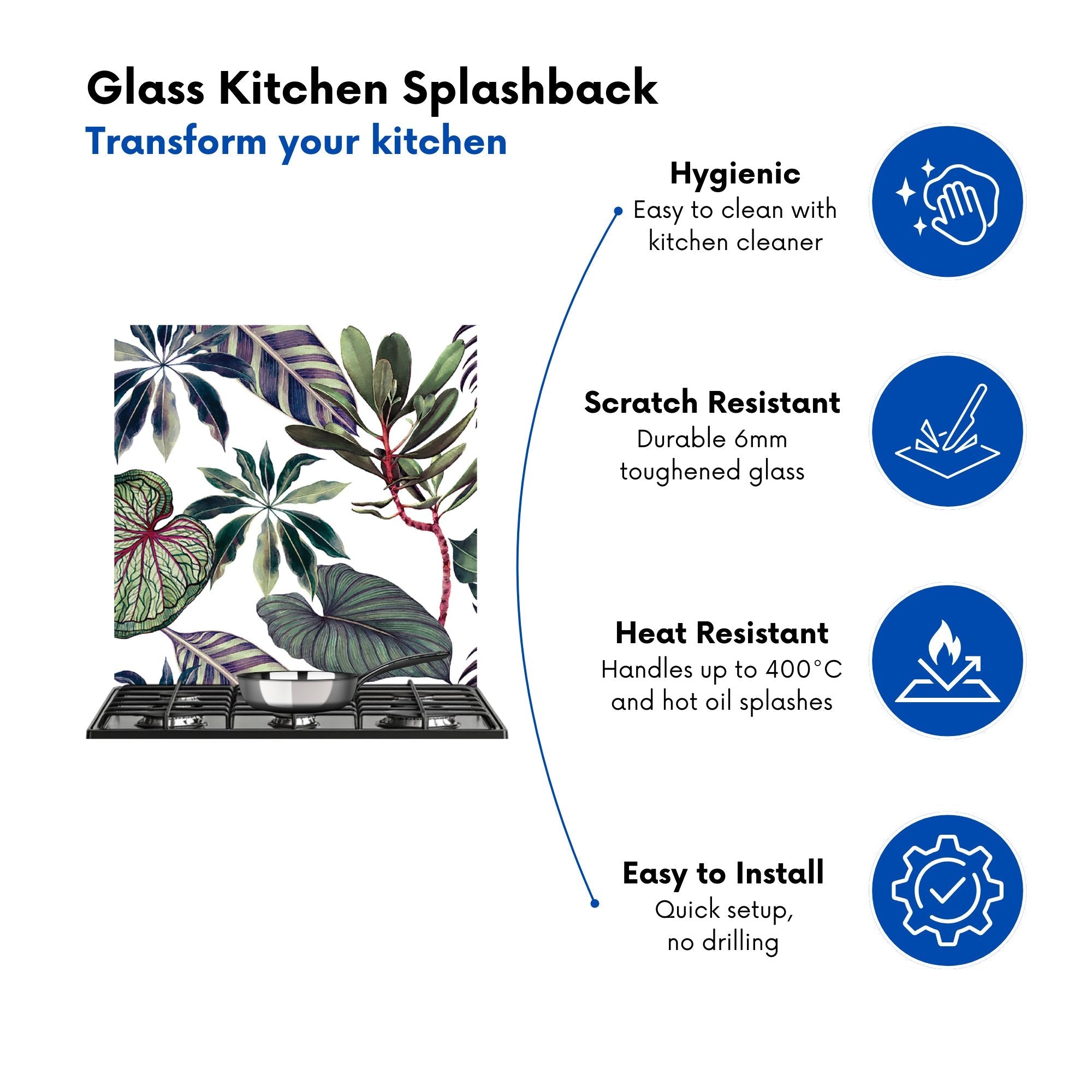 Watercolor Tropical Leaf Kitchen Splashback