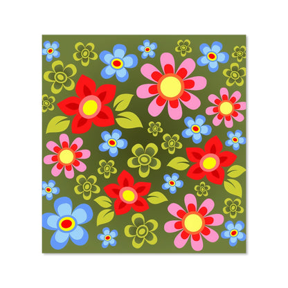 Red And Blue Flowers Kitchen Splashback