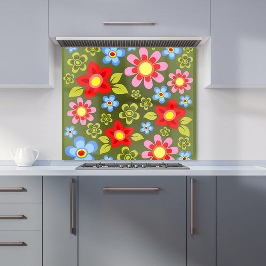 Red And Blue Flowers Kitchen Splashback