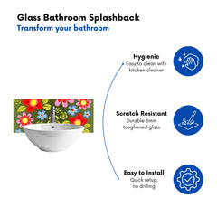 Red And Blue Flowers Glass Bathroom Splashback