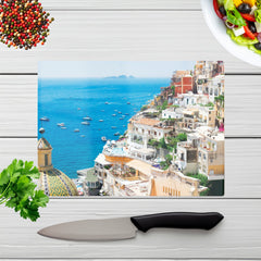 Positano With Flowers Italy Glass Chopping Board