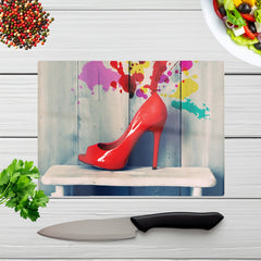 Retro Red Shoes Glass Chopping Board