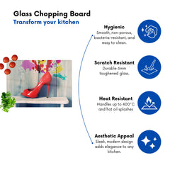 Retro Red Shoes Glass Chopping Board