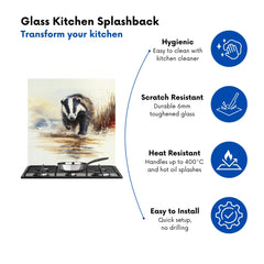 Wading Badger Watercolour Kitchen Splashback