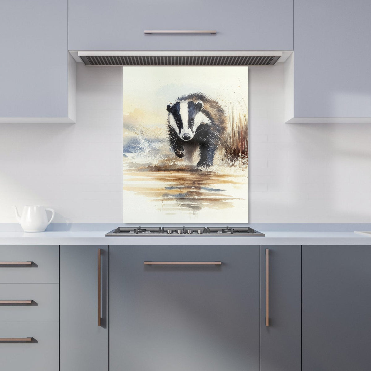 Wading Badger Watercolour Kitchen Splashback
