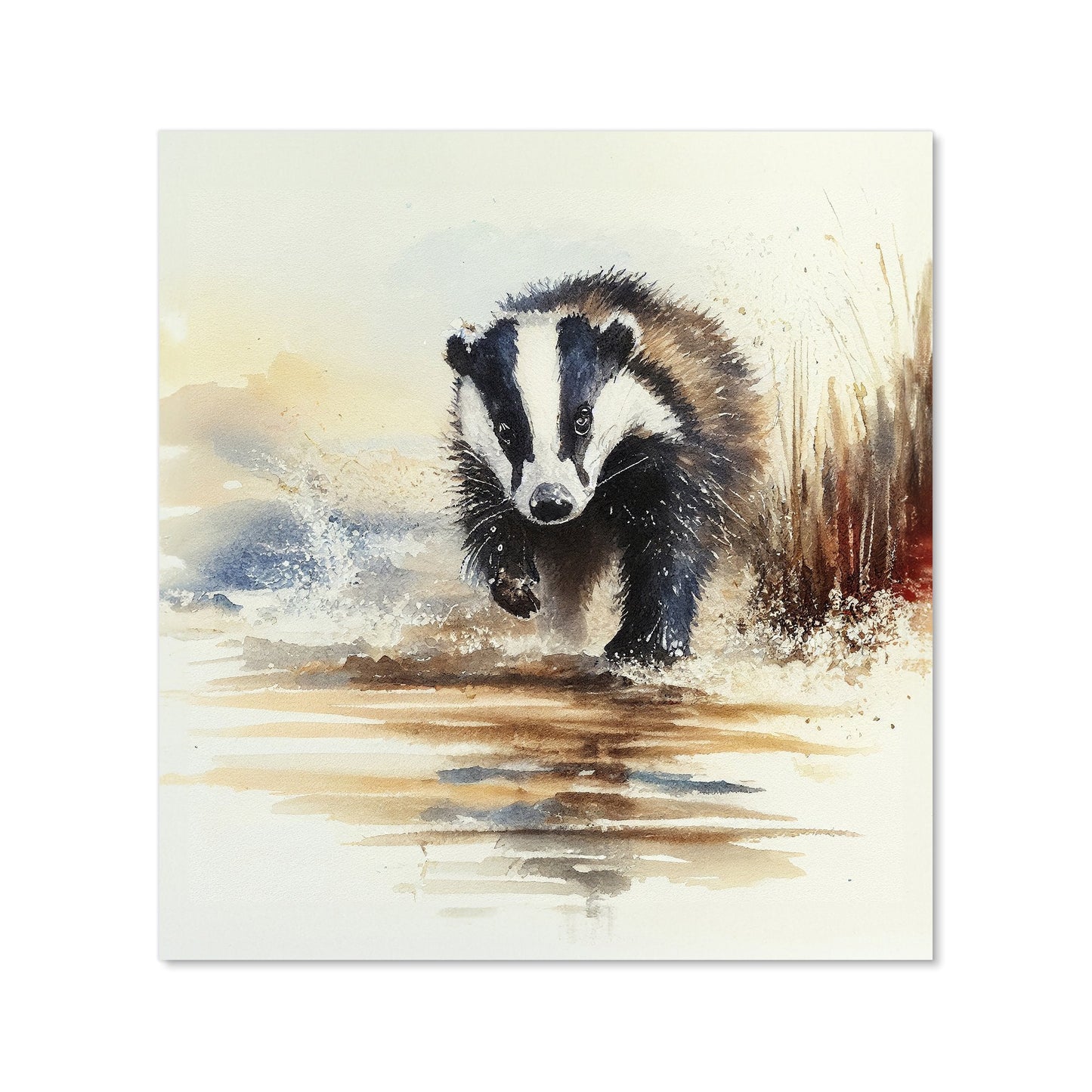 Wading Badger Watercolour Kitchen Splashback