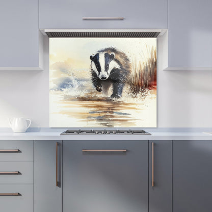 Wading Badger Watercolour Kitchen Splashback